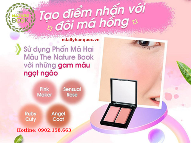Makeup tạo điểm nhấn đôi má hồng với Phấn má hai màu The Nature Book Hàn Quốc