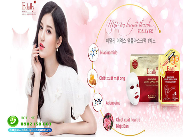 Thành phần của Mặt nạ huyết thanh Edally EX với hàm lượng active tương đương 01 chai serum, mang đến nhiều công dụng vượt trội cho làn da