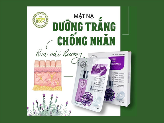 Mặt nạ thiên nhiên dưỡng trắng chống nhăn hoa oải hương Lavender The Nature Book Hàn Quốc nhập khẩu chính hãng