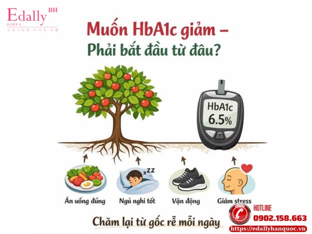 Để giảm chỉ số HbA1c trong 3 tháng qua về mức an toàn phải bắt đầu từ đâu?