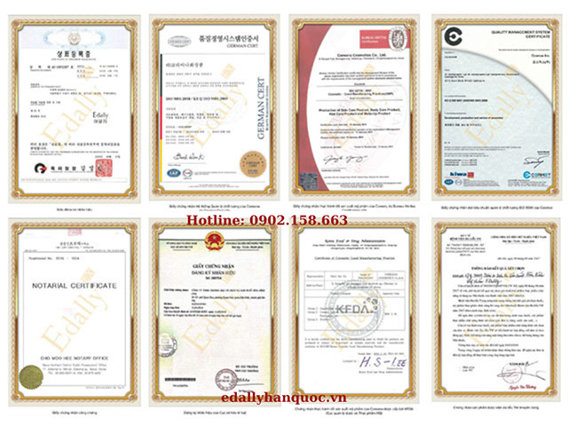 Mỹ phẩm Hàn Quốc Edally EX có đầy đủ giấy từ chứng nhận chất lượng và nguồn gốc xuất xứ