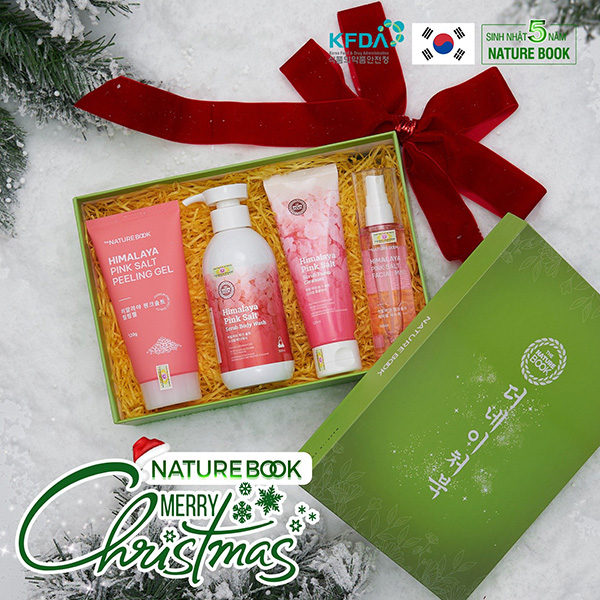 Set quà giáng sinh ấm áp từ Mỹ phẩm thuần chay The Nature Book Hàn Quốc - Bộ chăm sóc da muối hồng himalaya