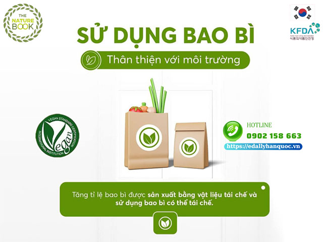 Mỹ phẩm thuần chay The Nature Book Hàn Quốc sử dụng bao bì sản phẩm thân thiện với môi trường