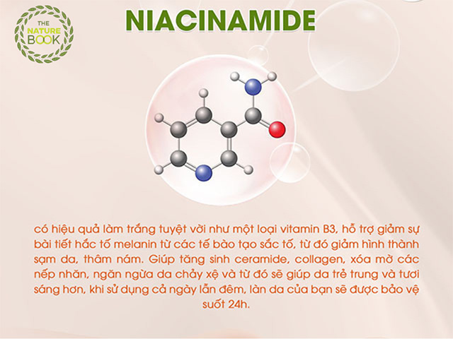 Niacinamide trong Nước hoa hồng dưỡng trắng ngừa nám da The Nature Book Hàn Quốc