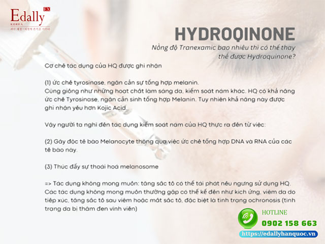 Nồng độ Tranexamic acid bao nhiêu thì có thể thay thế Hydroquinone trong điều trị tăng sắc tố da?