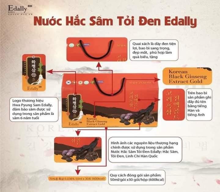 Nước Hắc sâm Tỏi đen Edally Hàn Quốc có bao bì đẹp mắt, sang trọng và tiện lợi