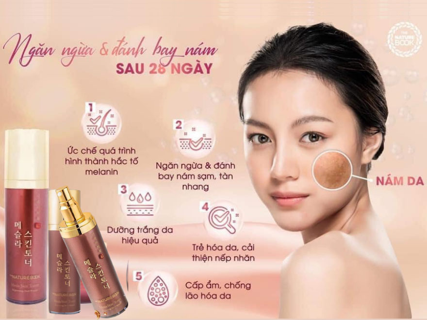 Công dụng của Nước hoa hồng dưỡng trắng ngừa nám da The Nature Book Hàn Quốc 