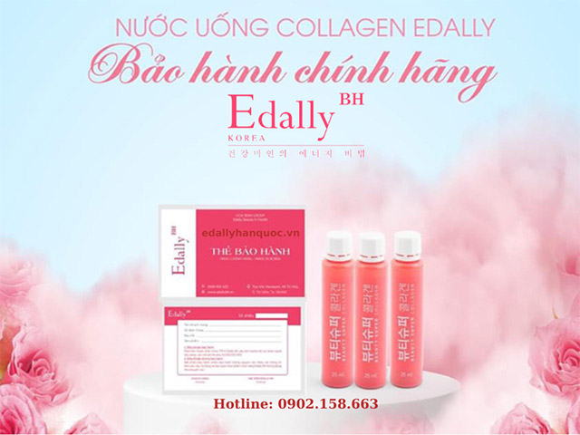 Nước uống Beauty Super Collagen Edally BH là sản phẩm collagen duy nhất trên thị trường được bảo hành chính hãng lên đến 20 triệu VNĐ/1 sản phẩm