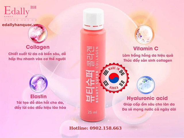 Nước uống Beauty Super Collagen Edally Hàn Quốc với bộ đôi làm đẹp nổi tiếng Elastin và Vitamin C