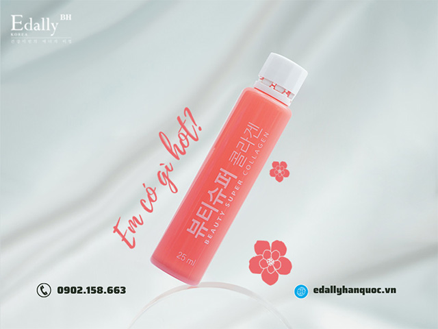 Nước uống Beauty Super Collagen Edally Hàn Quốc với dạng nước được đóng trong chai nhựa PET, nắp nhựa HDPE, đảm bảo an toàn theo quy định của Bộ Y tế Hàn Quốc và Việt Nam