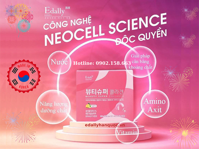 Nước uống Beauty Super Collagen Edally Hàn Quốc với công nghệ độc quyền thẩm thấu tế bào đột phá Neocell Science