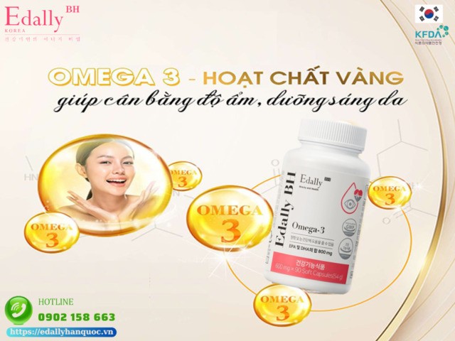 Viên uống Omega-3 Edally BH Hàn Quốc có tác dụng dưỡng ẩm và làm sáng da