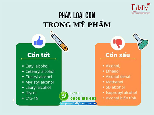 Các loại cồn được sử dụng trong mỹ phẩm