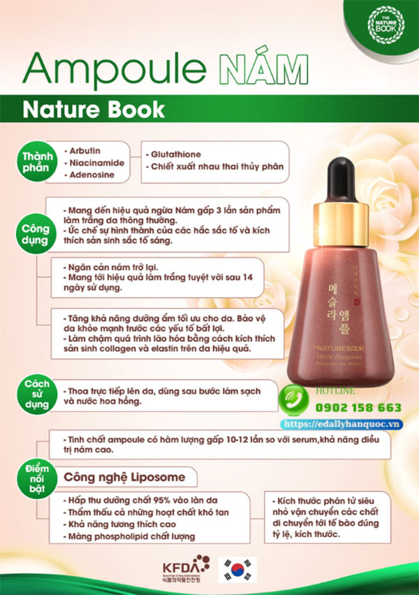 Ampoule dưỡng trắng ngừa nám da Mesla The Nature Book Hàn Quốc nhập khẩu chính hãng