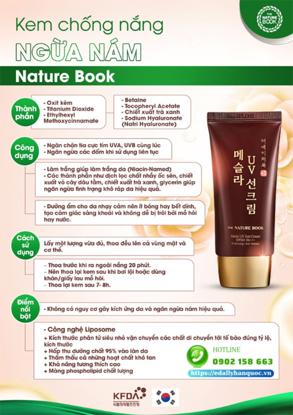 Kem chống nắng ngừa nám da Mesla The Nature Book Hàn Quốc nhập khẩu chính hãng