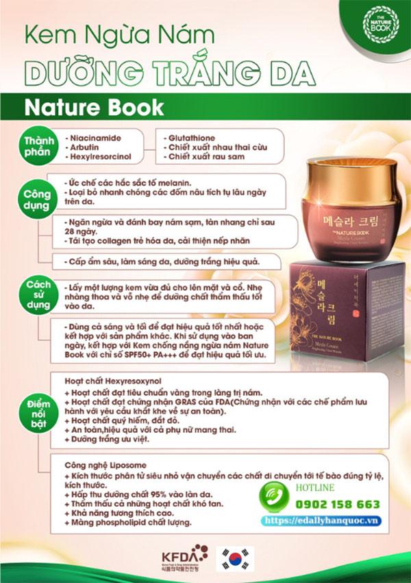 Kem dưỡng trắng ngừa nám da Mesla The Nature Book Hàn Quốc nhập khẩu chính hãng