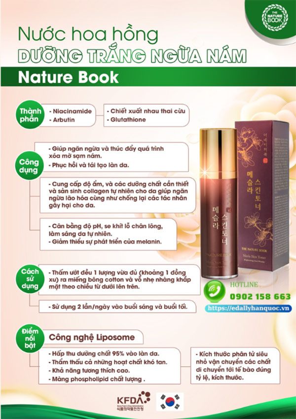 Nước hoa hồng dưỡng trắng ngừa nám da Mesla The Nature Book Hàn Quốc nhập khẩu chính hãng