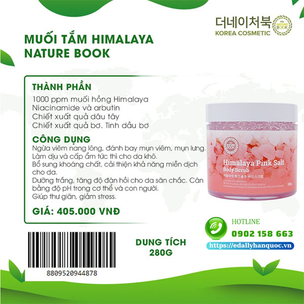 Sản phẩm chăm sóc dưỡng trắng da toàn thân không dùng kem trộn - Muối tắm muối hồng Himalaya The Nature Book