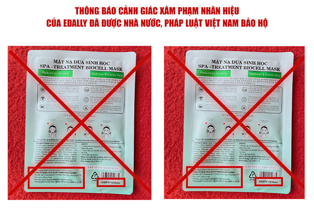 Sản phẩm mặt nạ mang nhãn hiệu Edally giả nhái do Công ty TNHH TM & SX MP Thanh Hùng Cường sử dụng trái phép