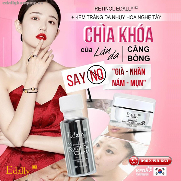 Retinol Edally EX và Kem dưỡng trắng da Nhụy hoa nghệ tây Edally EX - Chìa khóa anti già nhăn nám mụn