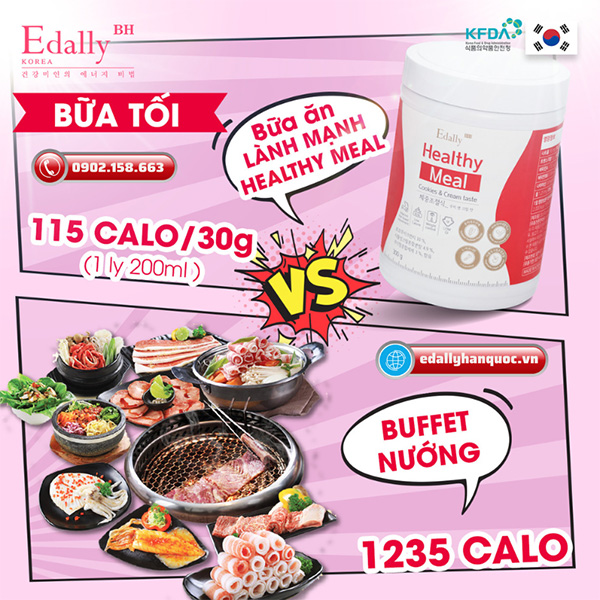 So sánh Calo giữa Bữa ăn thay thế Healthy Meal và bữa ăn tối khoái khẩu 