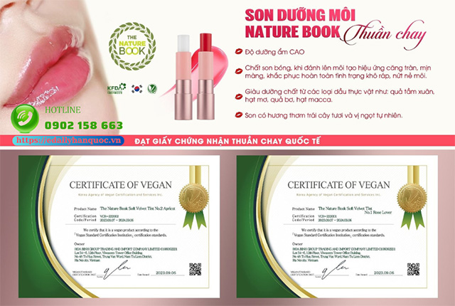 Son dưỡng môi thuần chay The Nature Book Hàn Quốc cho môi bị thâm, khô, nứt nẻ và bong tróc