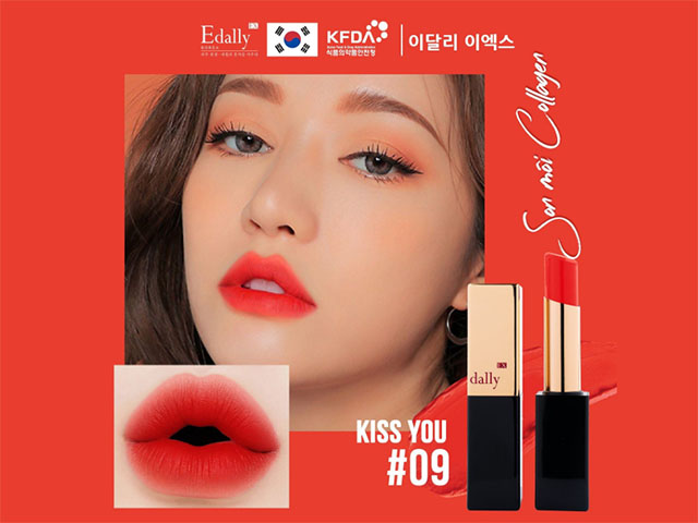 Màu 09 Kiss You (Cam đỏ năng động) - Son môi Collagen Edally EX Hàn Quốc nhập khẩu chính hãng