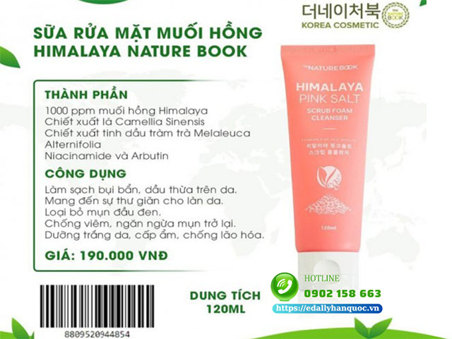 Sữa rửa mặt muối hồng Himalaya The Nature Book Hàn Quốc nhập khẩu chính hãng