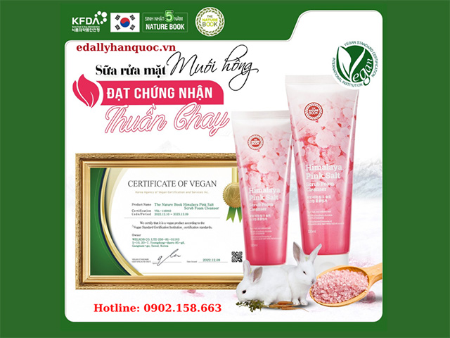 Sữa rửa mặt muối hồng Himalaya The Nature Bookvinh dự đạt chứng nhận Mỹ phẩm thuần chay Quốc tế
