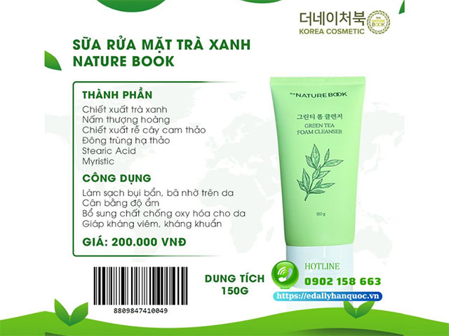 Sữa rửa mặt trà xanh The Nature Book Hàn Quốc nhập khẩu chính hãng