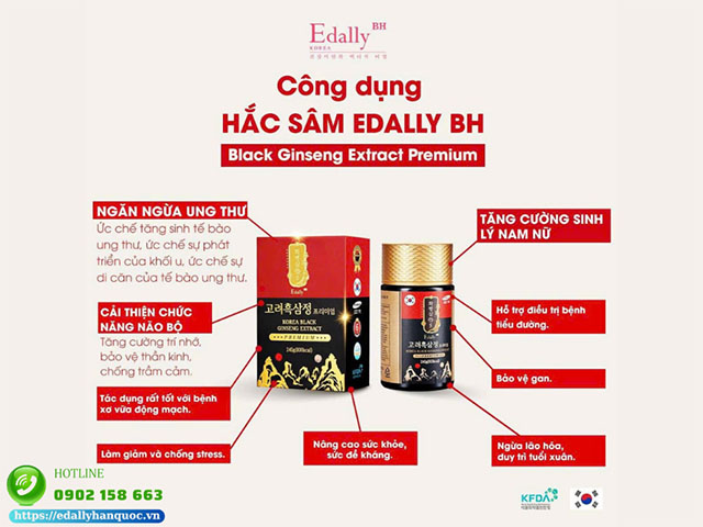 Cao hắc sâm Hàn Quốc Edally Hwa Pyung Sam Korea Black Ginseng Extract Premium có tác dụng gì?