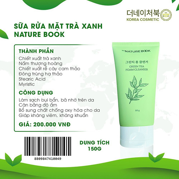 Thành phần của Sữa rửa mặt trà xanh The Nature Book Hàn Quốc