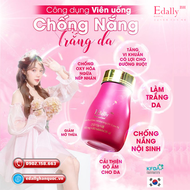 Tác dụng của Viên uống chống nắng trắng da Edally BH Hàn Quốc nhập khẩu chính hãng