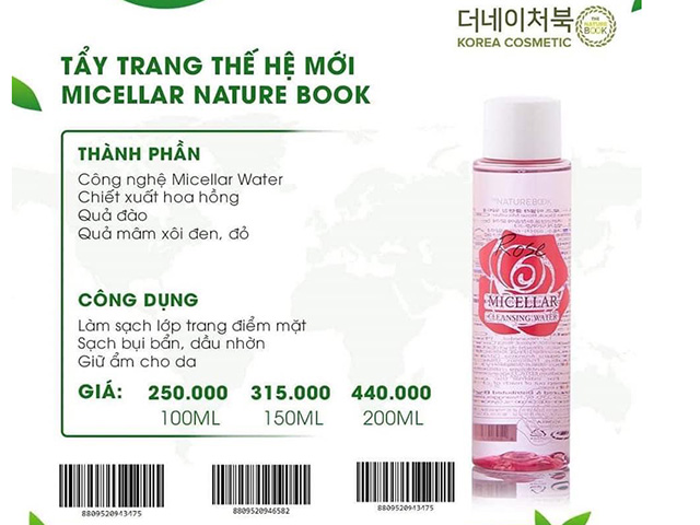 Công dụng của Nước Tẩy Trang Micellar Thế Hệ Mới 150ml The Nature Book Hàn Quốc nhập khẩu, chính hãng