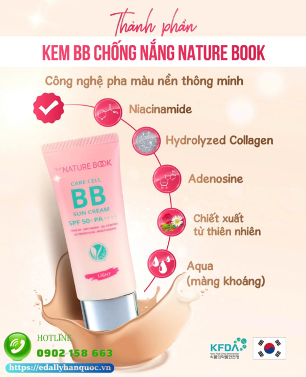 Thành phần chính của của Kem nền BB chống nắng thuần chay The Nature Book Hàn Quốc nhập khẩu chính hãng