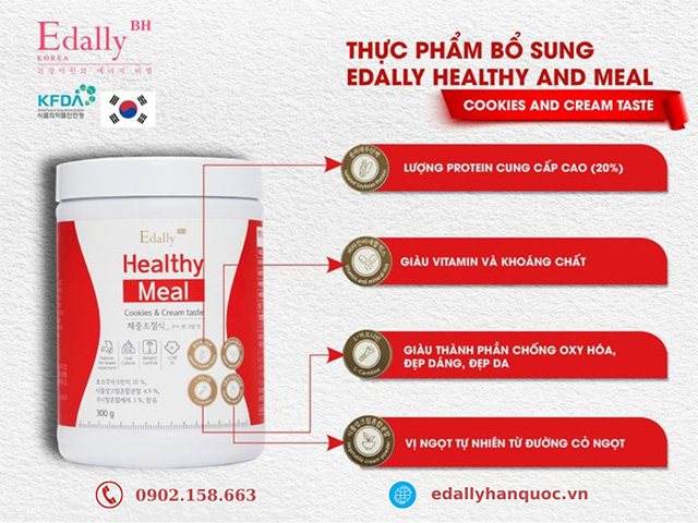 Thực phẩm bổ sung Edally Healthy Meal Cookies & Cream Taste Hàn Quốc với thành phần đầy đủ các dưỡng chất mà cơ thể cần thiết