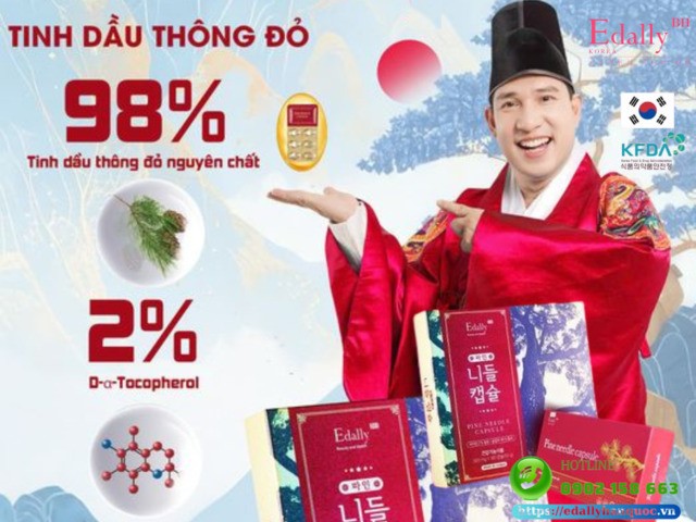 Viên Tinh dầu thông đỏ Edally Hàn Quốc nhập khẩu, chính hãng chứa 98% Dầu thông đỏ tinh khiết