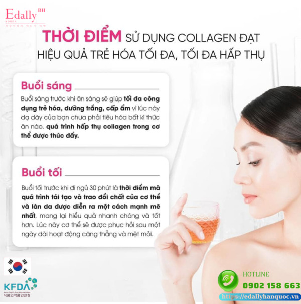 Thời điểm sử dụng Nước uống Beauty Super Collagen Edally để đạt hiệu quả tối đa, hấp thụ tối đa