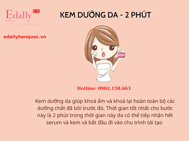 Thời gian thực hiện bước kem dưỡng da khi skincare là 2 phút