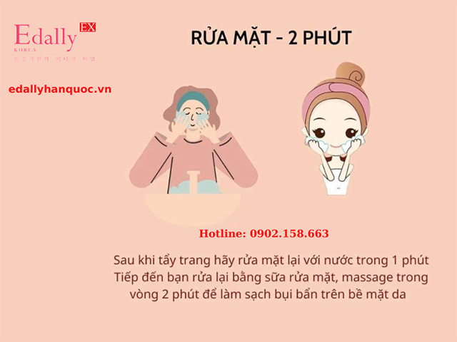 Thời gian thực hiện bước rửa mặt bằng sữa rửa mặt khi skincare là 2 phút