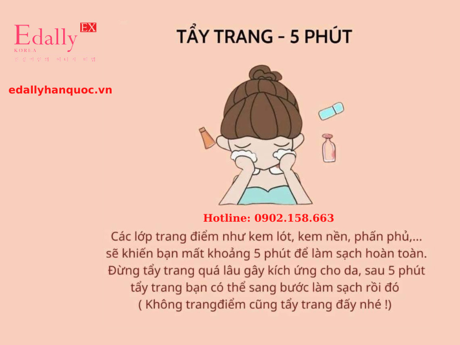 Thời gian thực hiện bước tẩy trang khi skincare là 5 phút