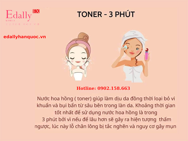 Thời gian thực hiện bước nước hoa hồng khi skincare là 3 phút