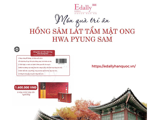 Sản phẩm Hồng Sâm Lát Tẩm Mật OngEdally Hwa Pyung Sam của thương hiệu Thực Phẩm Bảo Vệ Sức Khỏe Edally BH Hàn Quốc
