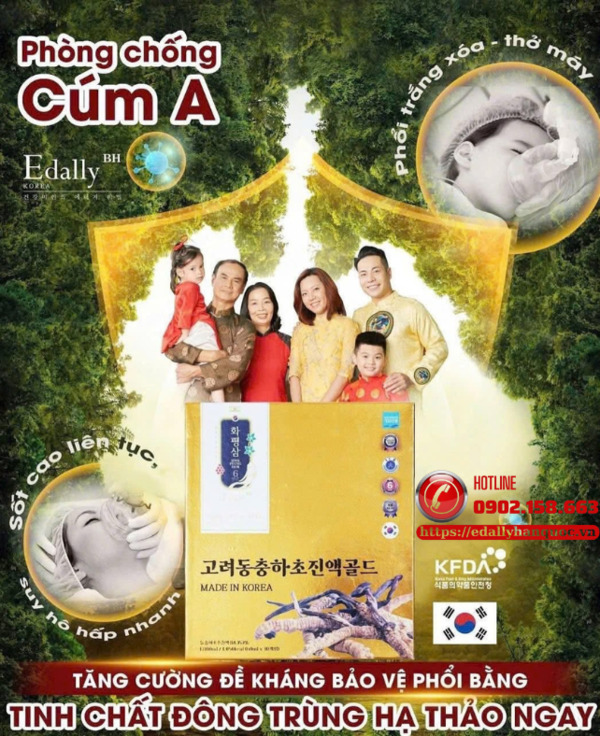 Tinh chất Đông trùng hạ thảo Hàn Quốc Edally Hwa Pyung Sam - Phòng chống cúm A / cúm mùa, tăng cường đề kháng, bảo vệ phổi