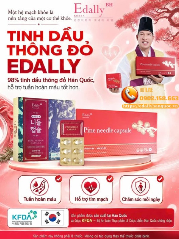 Tinh dầu thông đỏ Hàn Quốc Edally Pine Needle Capsule - Bí quyết đẩy lùi nguy cơ hẹp mạch vành âm thầm