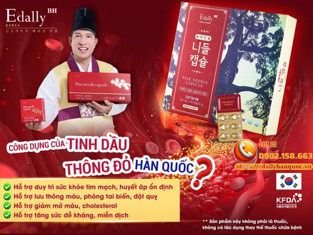 Tinh dầu thông đỏ Hàn Quốc Edally Pine Needle Capsule - Bí quyết đẩy lùi mỡ máu cao và đột quỵ