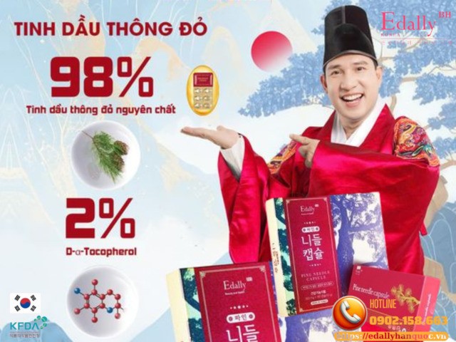 Tinh dầu thông đỏ Hàn Quốc Edally Pine Needle Capsule - Làm sạch mạch máu, loại bỏ acid uric máu cao