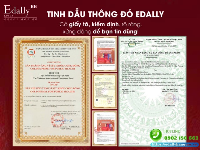 Tinh dầu Thông đỏ Edally Pine Needle Capsule Hàn Quốc nhập khẩu, chính hãng có đầy đủ giấy tờ chứng minh nguồn gốc xuất xứ, thành phần, chất lượng, độ an toàn