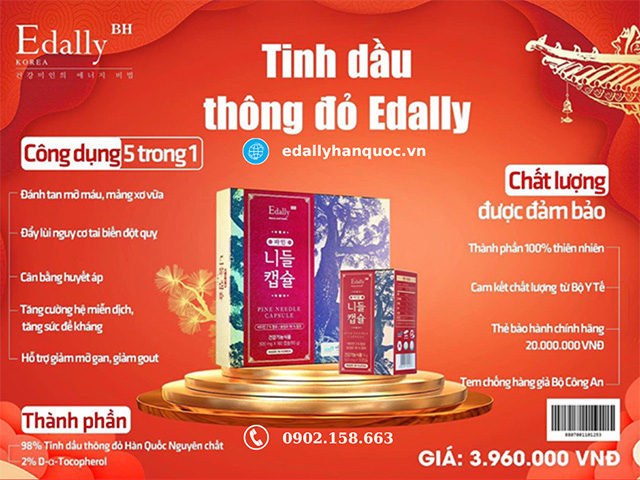 Tinh dầu thông đỏ Hàn Quốc Edally Pine Needle Capsule hộp 180v được niêm yết giá tại Đồng Hới, Quảng Bình và trên toàn bộ lãnh thổ Việt Nam