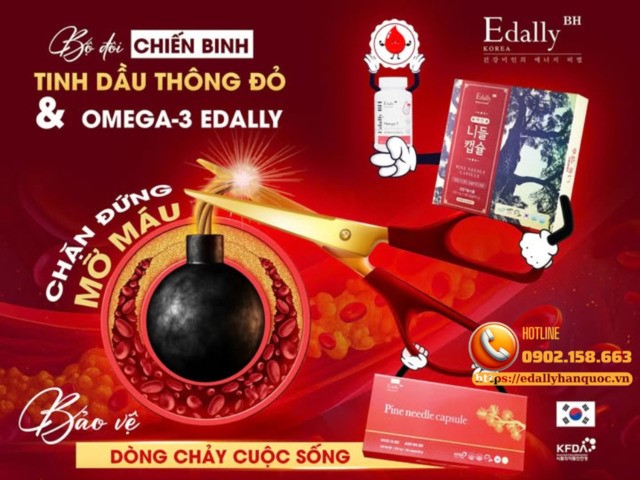 Tinh dầu thông đỏ Hàn Quốc Edally Pine Needle Capsule và Omega-3 Edally - Bộ đôi chiến binh chặn đứng mỡ máu, bảo vệ dòng chảy cuộc sống